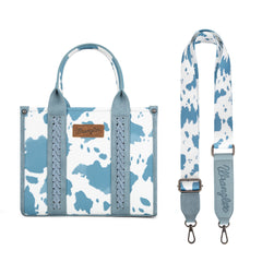 PRE-ORDER  WG133-81203S  Wrangler Cow Print Concealed Carry Tote/Crossbody - Blue (ONLINE ONLY)