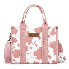 PRE-ORDER WG133-81203S  Wrangler Cow Print Concealed Carry Tote/Crossbody - Light Pink (ONLINE ONLY)