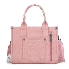 PRE-ORDER WG133-81203S  Wrangler Cow Print Concealed Carry Tote/Crossbody - Light Pink (ONLINE ONLY)