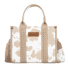 PRE-ORDER  WG133-81203S  Wrangler Cow Print Concealed Carry Tote/Crossbody - Tan (ONLINE ONLY)