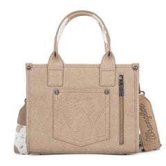 PRE-ORDER  WG133-81203S  Wrangler Cow Print Concealed Carry Tote/Crossbody - Tan (ONLINE ONLY)