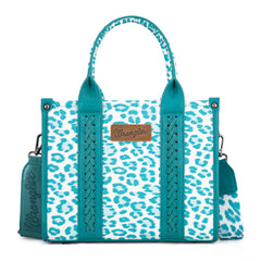 PRE-ORDER  WG133-81203S  Wrangler Leopard Print Concealed Carry Tote/Crossbody - Turquoise (ONLINE ONLY)