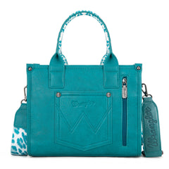 PRE-ORDER  WG133-81203S  Wrangler Leopard Print Concealed Carry Tote/Crossbody - Turquoise (ONLINE ONLY)