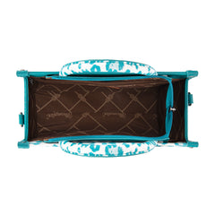 PRE-ORDER  WG133-81203S  Wrangler Leopard Print Concealed Carry Tote/Crossbody - Turquoise (ONLINE ONLY)