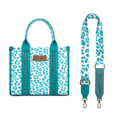 PRE-ORDER  WG133-81203S  Wrangler Leopard Print Concealed Carry Tote/Crossbody - Turquoise (ONLINE ONLY)