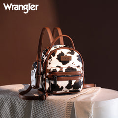 WG133-8600  Wrangler Cow Print Mini Backpack With Coin Pouch - Brown