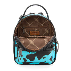 WG133-8600  Wrangler Cow Print Mini Backpack With Coin Pouch - Turquoise