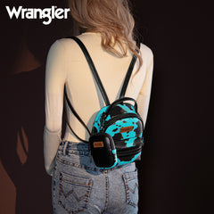 WG133-8600  Wrangler Cow Print Mini Backpack With Coin Pouch - Turquoise