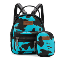 WG133-8600  Wrangler Cow Print Mini Backpack With Coin Pouch - Turquoise