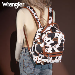 WG133-8603  Wrangler  Cow Print Backpack With Coin Pouch - Brown