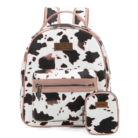 WG133-8603  Wrangler Cow Print Backpack With Coin Pouch - Pink