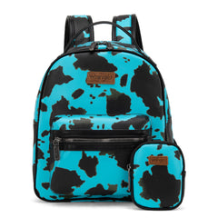 WG133-8603  Wrangler Cow Print Backpack With Coin Pouch - Turquoise