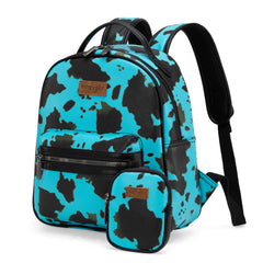 WG133-8603  Wrangler Cow Print Backpack With Coin Pouch - Turquoise