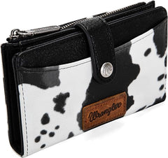 WG133-W002 Wrangler Cow Print Bi-Fold Wallet - Black