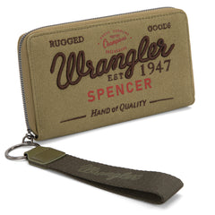 WG136-W006  Vintage Wrangler Canvas Zip Wristlet - Green