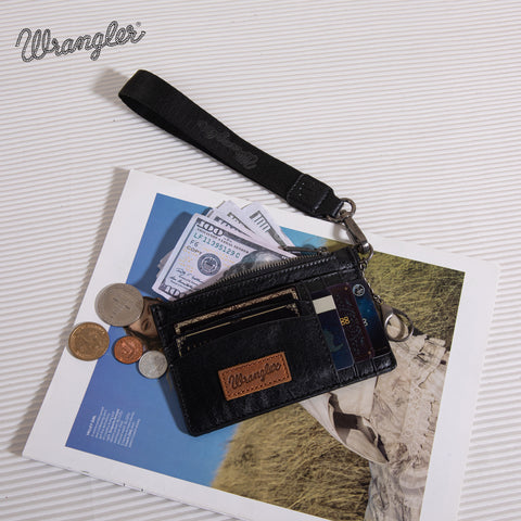 WG137-W009  Wrangler  Solid Color Key Chain Wristlet Card Wallet -Black