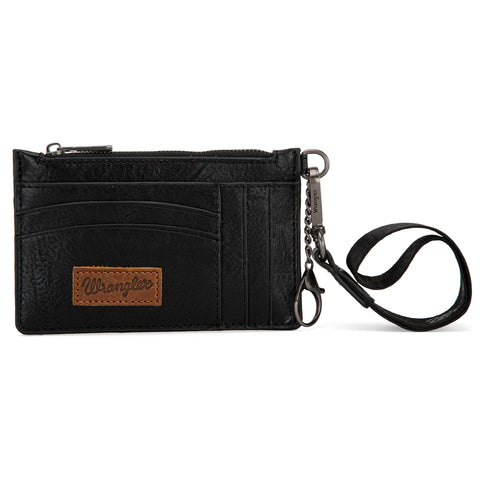 WG137-W009  Wrangler  Solid Color Key Chain Wristlet Card Wallet -Black