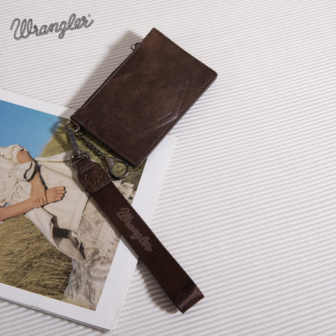 WG137-W009  Wrangler  Solid Color Key Chain Wristlet Card Wallet - Coffee