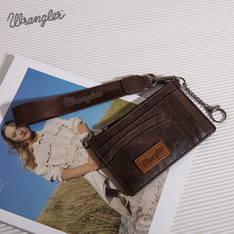 WG137-W009  Wrangler  Solid Color Key Chain Wristlet Card Wallet - Coffee