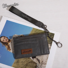 WG137-W009  Wrangler  Solid Color Key Chain Wristlet Card Wallet -Grey