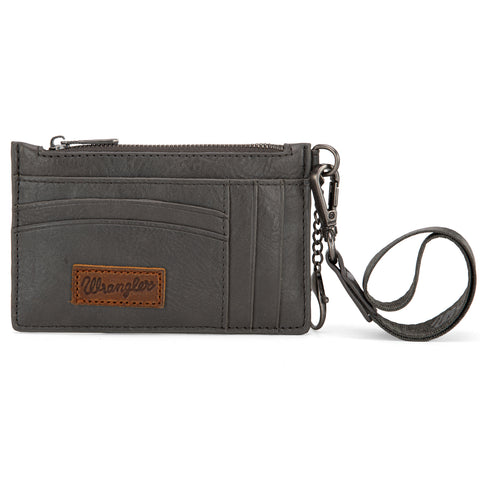 WG137-W009  Wrangler  Solid Color Key Chain Wristlet Card Wallet -Grey