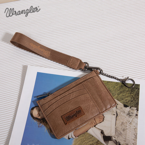 WG137-W009  Wrangler  Solid Color Key Chain Wristlet Card Wallet -Khaki