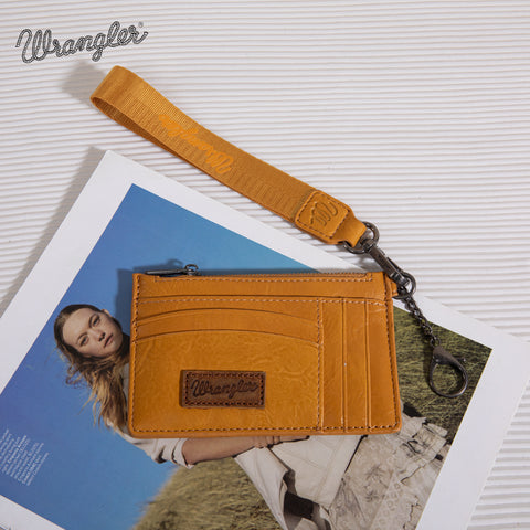 WG137-W009  Wrangler  Solid Color Key Chain Wristlet Card Wallet -Mustard