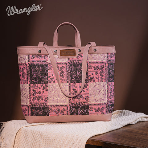 WG138-2002 Wrangler Paisley Pattern Dual Sided Print Tote- Pink