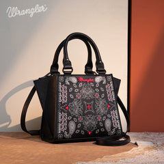 WG134-8012  Wrangler Paisley Mini Satchel/Crossbody - Black