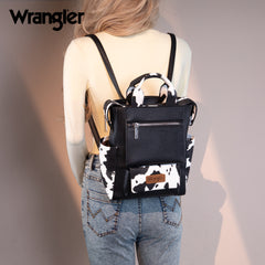 WG161-9112  Wrangler  Cow Print Tote/Shoulder Bag Convertible Backpack - BK-OW