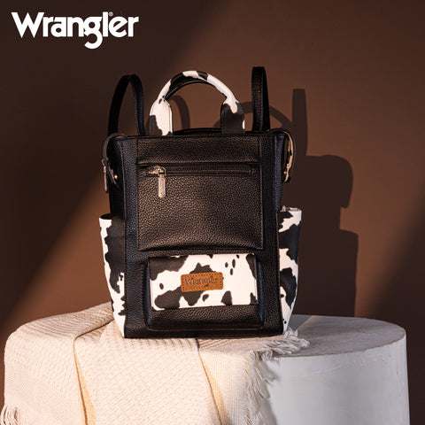 WG161-9112  Wrangler  Cow Print Tote/Shoulder Bag Convertible Backpack - BK-OW