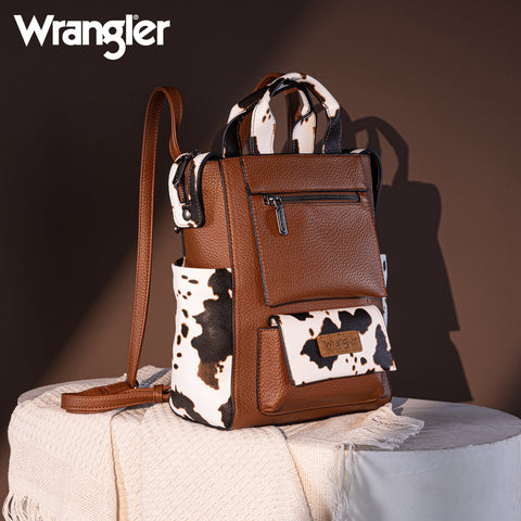 WG161-9112  Wrangler  Cow Print Tote/Shoulder Bag Convertible Backpack - Brown-Brown