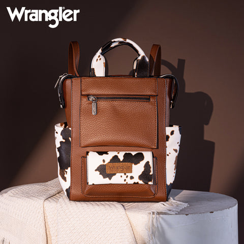 WG161-9112  Wrangler  Cow Print Tote/Shoulder Bag Convertible Backpack - Brown-Brown