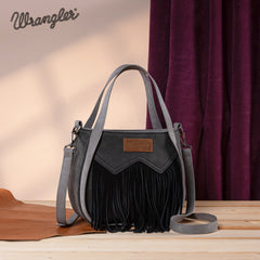 WG162-8136  Wrangler "W" Stitch Fringe Two Tone Tote/Crossbody