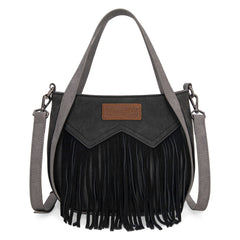 WG162-8136  Wrangler "W" Stitch Fringe Two Tone Tote/Crossbody