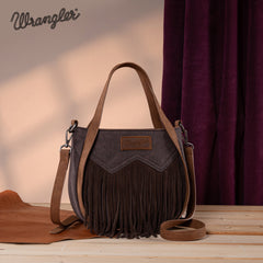 WG162-8136  Wrangler "W" Stitch Fringe Two Tone Tote/Crossbody