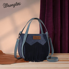 WG162-8136  Wrangler "W" Stitch Fringe Two Tone Tote/Crossbody