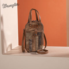 WG164-1831   Wrangler Denim Patchwork North South Mini Bag/Crossbody - Brown