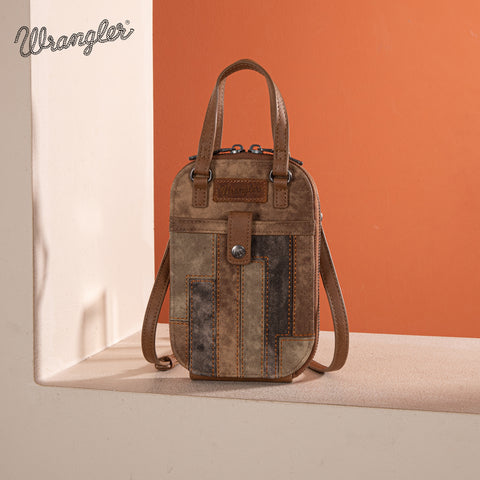 WG164-1831   Wrangler Denim Patchwork North South Mini Bag/Crossbody - Brown