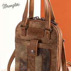 WG164-1831   Wrangler Denim Patchwork North South Mini Bag/Crossbody - Brown