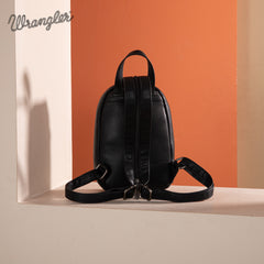 WG164-210   Wrangler Denim Patchwork Mini Backpack with Detachable Coin Pouch  - Black