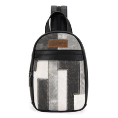 WG164-210   Wrangler Denim Patchwork Mini Backpack with Detachable Coin Pouch  - Black