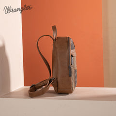 WG164-210   Wrangler Denim Patchwork Mini Backpack with Detachable Coin Pouch  - Brown