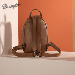 WG164-210   Wrangler Denim Patchwork Mini Backpack with Detachable Coin Pouch  - Brown