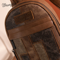 WG164-210   Wrangler Denim Patchwork Mini Backpack with Detachable Coin Pouch  - Brown