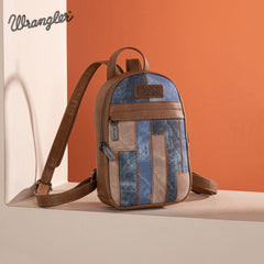 WG164-210   Wrangler Denim Patchwork Mini Backpack with Detachable Coin Pouch  -Jean