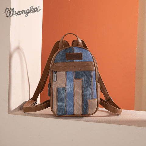 WG164-210   Wrangler Denim Patchwork Mini Backpack with Detachable Coin Pouch  -Jean