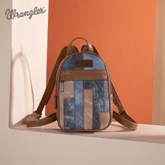 WG164-210   Wrangler Denim Patchwork Mini Backpack with Detachable Coin Pouch  -Jean