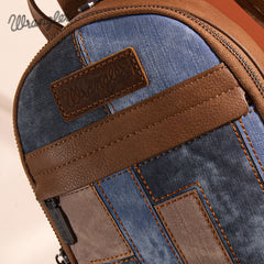 WG164-210   Wrangler Denim Patchwork Mini Backpack with Detachable Coin Pouch  -Jean