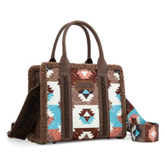 WG166-8120S  Wrangler Sherpa Southwestern Print Small Canvas Tote/Crossbody Coffee